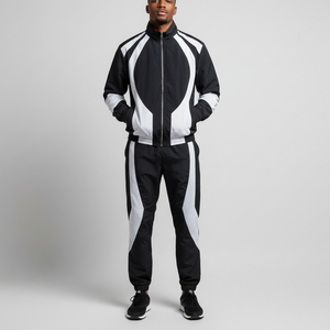 Custom Two Piece Windbreaker Short <b>Jacket</b> Set Patchwork Zip up Nylon Polyester Streetwear Tracksuit <b>Men</b> Windbreaker Short Set - Product Image 4