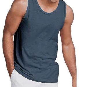 Débardeur Homme Bleu Gris Uni Sans Manches, T-shirt Musculation, Entraînement Fitness, Gilet Décontracté d'Été, Sous-vêtement Athlétique Respirant - Product Image 1