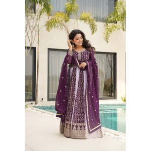 Conjunto de Vestido y Dupatta de Aspecto Elegante para Fiesta, Salwar Kameez Hecho de Poliéster - Product Image 1