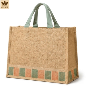 กระเป๋าช้อปปิ้งผ้ากระสอบเคลือบลายเรขาคณิตสีพาสเทล ขนาด 36x31.5x19 ซม. รับทำโลโก้ตามสั่ง ขายส่ง OEM แบรนด์ส่วนตัว ODM - Product Image 4