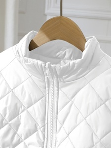 <b>Men's</b> <b>White</b> Quilted Sleeveless <b>Vest</b> Stand Collar Zipper Closure Windproof Casual Outerwear Autumn Season - Product Image 2