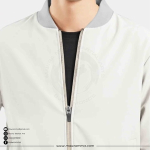 เสื้อแจ็คเก็ตบอมเบอร์สีขาวสำหรับผู้ชาย แบบลำลอง ปิดซิป สีพื้น ผ้าโพลีเอสเตอร์ ทรงปกติ คอตั้ง เสื้อกันหนาวสำหรับผู้ชาย - Product Image 6