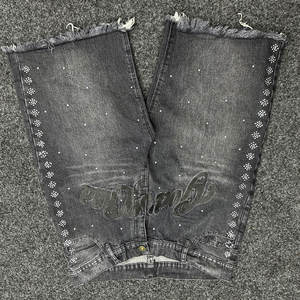 Shorts en jean pour homme, style streetwear respirant, tendance estivale, effet délavé soleil, strass sur toute la surface, vintage, décontracté - Product Image 2