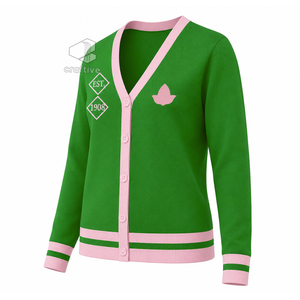 Alpha |   Kapa |   Cardigan en tricot pour femme Alpha Sorority, col en V, boutonnage frontal, broderie, motif uni, vêtements Greek Life - Product Image 2