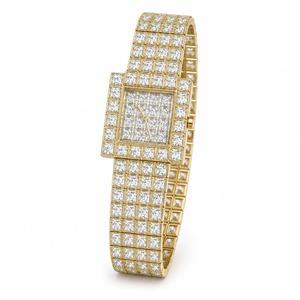 Reloj de pulsera de cuarzo analógico para mujer con diamantes cuadrados de aspecto lujoso y calidad premium, con brazalete de oro amarillo. - Product Image 6