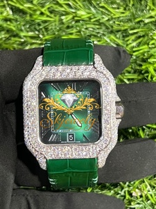 Green Moissanite Mechanical Watch Stainless Steel Square Dial Sapphire Crystal Unisex Luxury <b>Wristwatch</b> - Product Image 1