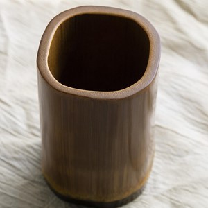 Bamboo Pencil Holder Oval Shape Minimalist Desk Accessory Office Supplies - Product Image 1