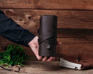 Real Leather Cable Organizer Vintage Cord Wrap Earphone Wire Management <b>Tech</b> Accessories Case Bulk Custom Logo LCO-0023 - Product Image 3