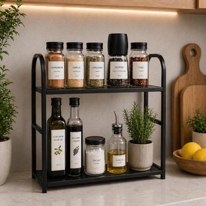 Modern 2 Tier Spice <b>Rack</b> Organizer Suitable For <b>Kitchen</b> Countertop <b>Storage</b> Seasoning Bottles Pantry And Home Organization - Product Image 4