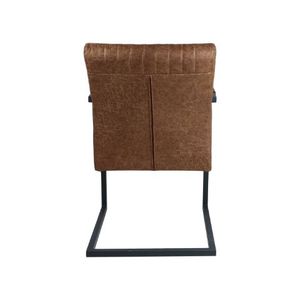 Chaise de salle à manger en cuir marron rembourrée avec accoudoirs, structure en métal industriel, cantilever, mobilier de salle à manger moderne - Product Image 4