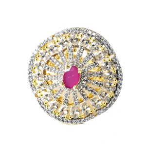 Vintage <b>Ruby</b> CZ Diamond Cocktail <b>Ring</b> Victorian Bridal Statement Jewelry Traditional Indian Wedding Engagement Party Wear - Product Image 3