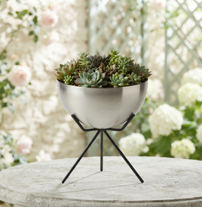 Silver Coated Planter with Iron <b>Stand</b> Garden Planter Pot Customized Balcony Classic Design Planter Wedding <b>Hall</b> Entryway - Product Image 1