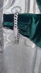 VVS Round Brilliant Cut <b>Bracelet</b> 925 <b>Sterling</b> <b>Silver</b> Cuban Link Hip Hop Jewelry Handmade Unisex Moissanite <b>Bracelet</b> - Product Image 2