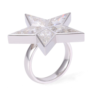 Anillo de compromiso de oro blanco con cinco piedras de circonita cúbica talla cometa y engaste de bisel, anillo de boda de oro macizo de 10K, regalo de cumpleaños - Product Image 6