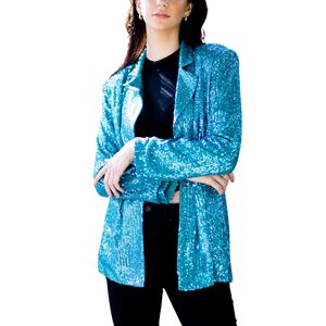 Veste Blazer à Paillettes à Simple Boutonnage pour Femme, Style Court, pour Automne, Printemps, Hiver, Couleur Unie, Polyester/Coton - Product Image 5