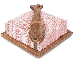 Porte-serviettes en bois à base carrée avec porte-cure-dents vertical en forme de poisson, accessoire de cuisine de table, taille moyenne - Product Image 5