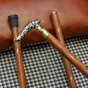 Canne de marche en bois artisanale avec poignée en laiton florale, canne en bois brun pour homme avec motif floral doré décoratif - Product Image 6