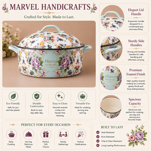 Casserole en émail floral Marvel Handicrafts avec couvercle, pot de service isotherme de qualité supérieure avec poignées latérales pour la cuisine, la salle à manger, le buffet, les occasions festives - Product Image 5