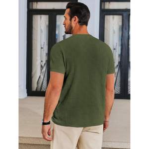 2025 hommes solide motif tricot à manches courtes T-Shirts décontracté col rond coton Stretch pull t-shirts pour été Fitness haut - Product Image 1