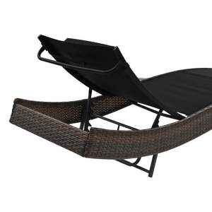 Chaise longue en polyrotin marron et noir avec structure en acier et tissu Textilene, chaise longue d'extérieur durable - Product Image 4