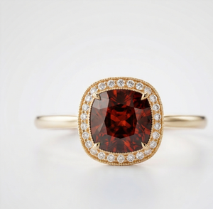 18K Gold Plated Statement <b>Ring</b> with Cushion Cut Garnet and Halo Round <b>Diamonds</b> for Women's Promise Wedding Jewelry - Product Image 1