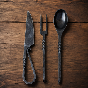 Ensemble de couverts en acier noir à haute teneur en carbone forgé à la main avec poignée torsadée de style antique pour le camping et les fêtes - Product Image 3