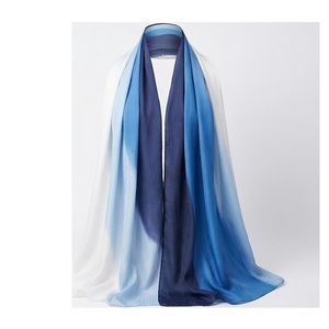 Elegant Women's Square Long <b>Silk</b> Scarf Digital Print Color Blocking Gradient Blue Polyester All Seasons - Product Image 1