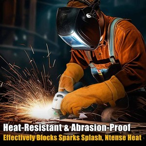 Guantes de soldadura de cuero vacuno de palma dividida para hockey, duraderos, resistentes al fuego, para bomberos, construcción y barbacoa - Product Image 3