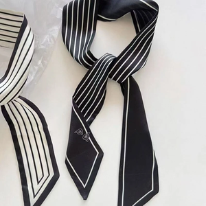 Nuevo Pañuelo de Seda a Rayas de Marca de Lujo para Mujer, Pañuelo para el Cabello, Pañuelos Finos de Seda, Foulard para Dama, Pañuelo para el Cuello, Cinta para Asa de Bolso - Product Image 6
