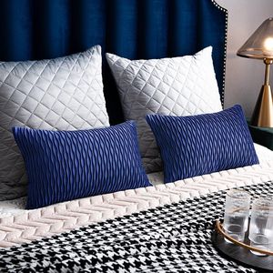 2 Pack Blue Striped Velvet 12x20 Rectangular Decorative <b>Throw</b> Pillow <b>Covers</b> Original Farmhouse Style for Couch & <b>Sofa</b> Decor - Product Image 1