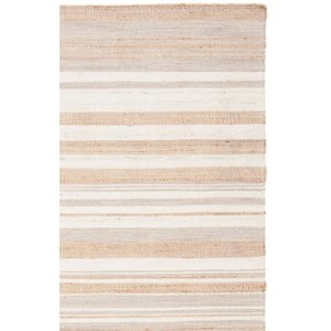 Modern Striped Jute Area Rug Rectangle Flat Weave Eco Friendly Living Room Rug Thin Pile Beige White Pattern - Product Image 2
