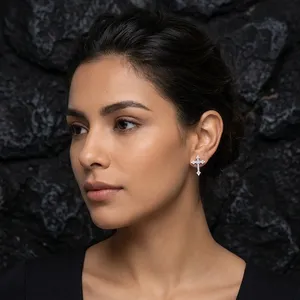 New Items Hip Hop Jewelry Pass Diamond <b>Tester</b> VVS Moissanite Iced Out Christian Push Back Cross Stud Earrings for Men Women - Product Image 3