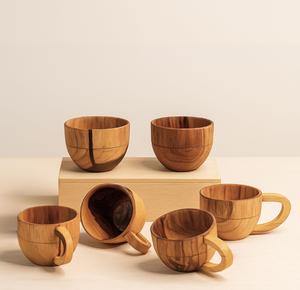 Tasse à café, lait et thé en bois naturel artisanal avec anse, dernière création, vendue en gros - Product Image 2