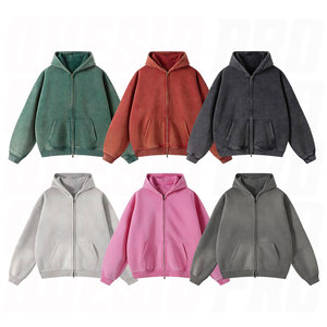 Sudadera con capucha personalizada para hombre y mujer, con cremallera completa, de forro polar, estilo vintage con lavado ácido, oversize, streetwear, de algodón de alto gramaje - Product Image 1