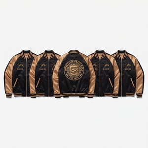 Wholesale Supplier Green Satin Varsity Jacket Custom Embroidered Cream Raglan Sleeve Snap Button Letterman Baseball <b>Coat</b> - Product Image 3