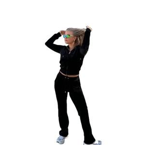 Femmes 100% coton Gym Fitness entraînement ensemble d'entraînement mode sweat à capuche court sweats 2 pièces survêtements pour l'hiver - Product Image 1