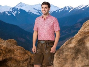 Shorts en cuir marron clair délavé à taille haute pour homme avec broderie et ceinture, costume traditionnel bavarois pour l'Oktoberfest - Product Image 1