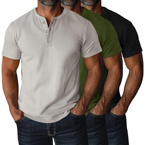 Camiseta de Manga Corta para Hombre, Cuello en V, Color Sólido, Algodón Jersey, Corte Regular, Informal, Lisa - Product Image 6
