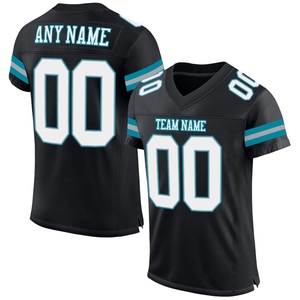 Wholsale Direct OMMIZ INDUSTRY Custom <b>Black</b> <b>White</b>-Light Blue Mesh Authentic <b>Football</b> Jersey - Product Image 3