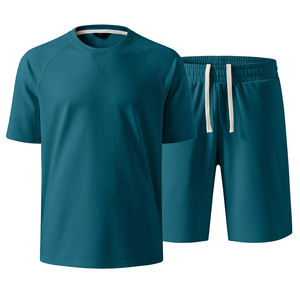 Conjuntos cortos para hombre, estilo casual, para verano, conjuntos de dos piezas, manga corta, cuello redondo, pantalones cortos, ropa de calle, secado rápido - Product Image 1