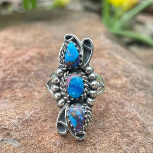 Rosa Dalia turquesa piedra Natural pera corte ajustable hecho a mano anillo Floral de plata esterlina para ocasiones de fiesta - Product Image 1