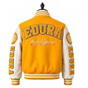 Blouson universitaire en cuir pour homme, orange et blanc, avec patch brodé lettre, style preppy, col rabattu, respirant, idéal pour l'automne - Product Image 4