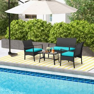 Set da Giardino in Rattan a 4 Pezzi con Tavolino in Vetro Temperato per Conversazioni all'Aperto - Product Image 2