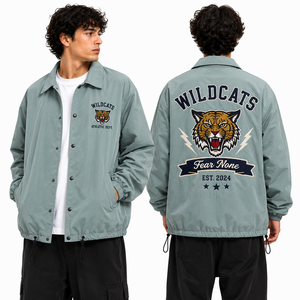 Distressed <b>Coach</b> Jacket Retro Skater Sportswear Oversized Nylon Snap Button Lightweight Outerwear Low MOQ Team Uniform Outerwear - Product Image 4