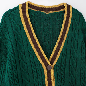 Cárdigan de punto verde Delta Sorority para hombre y mujer, suéter con logo bordado de letras griegas, punto trenzado, corte regular. - Product Image 5