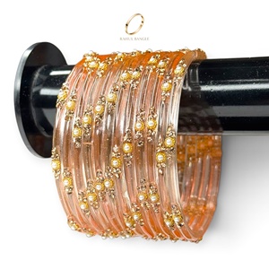 Lot de bracelets en verre pêche goutte de pluie style cachemire pour femmes, bijoux tendance en zircon doré de qualité supérieure, vente en gros - Product Image 1
