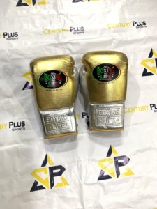 Guantes de Boxeo Personalizados Blancos y Dorados, Sin Boxeo No Hay Vida, 100% Cuero Original, Guantes de Boxeo Profesionales - Product Image 1