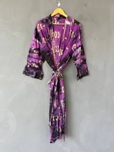 Kimono de algodón con cuello en V y efecto tie-dye para mujer, kimono largo de algodón estilo bohemio, túnica tie-dye hecha a mano, pareo ligero para la playa - Product Image 2