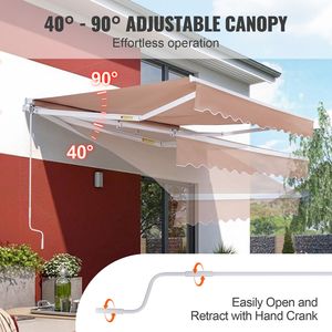 Tenda da Sole Retrattile Manuale 13 x 8 piedi per Esterni, in Poliestere Resistente all'Acqua, con Materiale a Vela in PC, per Porte e Finestre del Patio - Product Image 4
