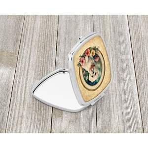 Espejo de maquillaje de viaje compacto con flores maltesas, espejo decorativo de bolsillo plegable de mano para regalo de mujeres y niñas - Product Image 2